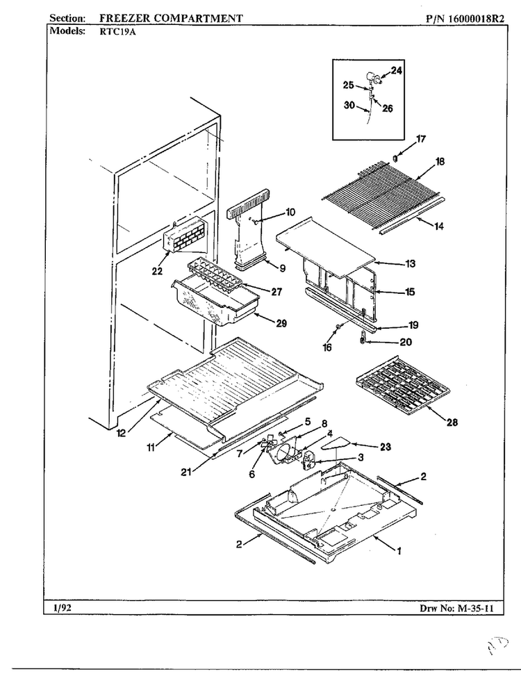 Freezer Compartment Diagram and Parts List for 19694  Maytag Refrigerator