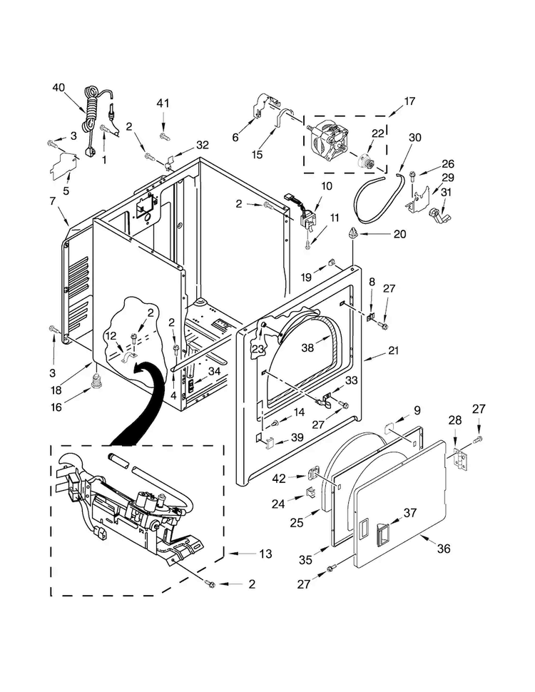 Cabinet Parts Diagram and Parts List for NGD4700YQ3  Amana Dryer