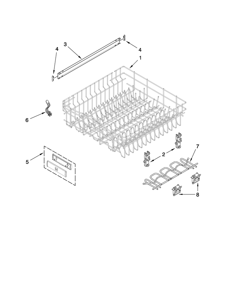 Upper Rack And Track Parts Diagram and Parts List for JDB3200AWW0  Jenn-Air Dishwasher