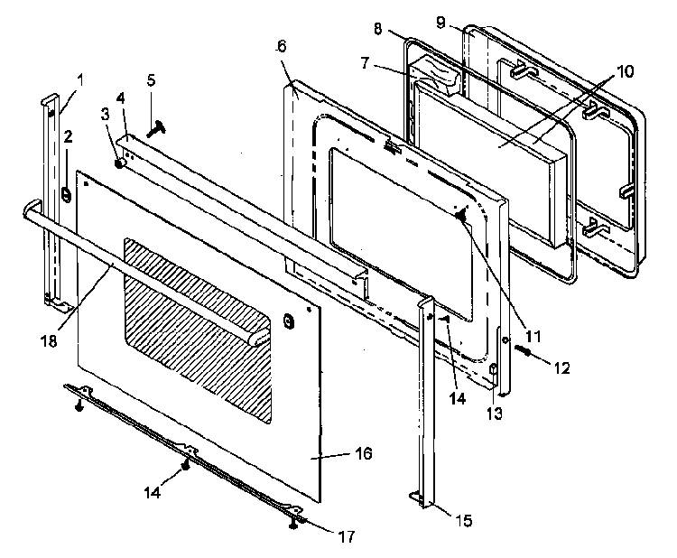 Oven Door Assembly Diagram and Parts List for ARR5200L-P1142688NL  Amana Range