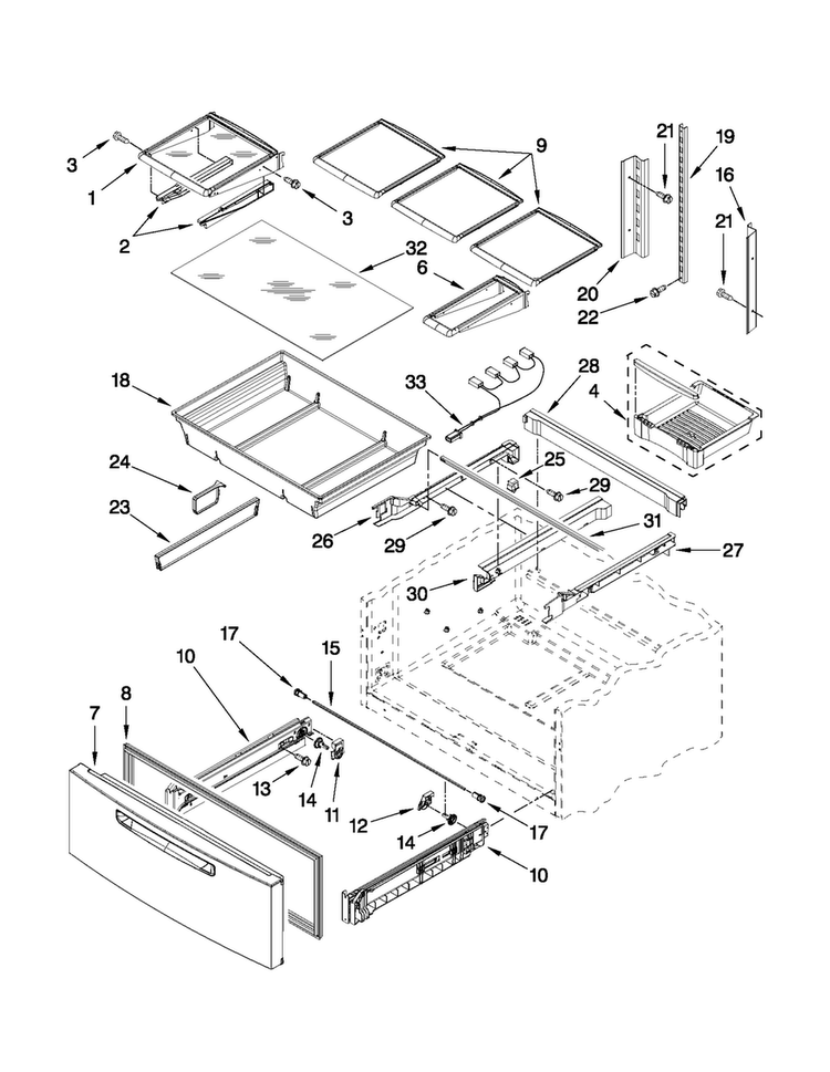 Shelf Parts Diagram and Parts List for MFX2571XEW2  Maytag Refrigerator