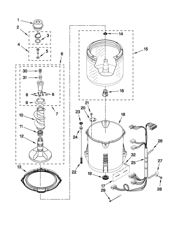 Basket And Tub Parts Diagram and Parts List for 4GATW4900YW0  Admiral Washer