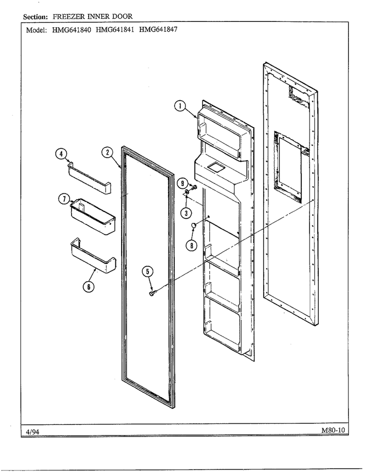 Freezer Inner Door Diagram and Parts List for 641841  Admiral Refrigerator
