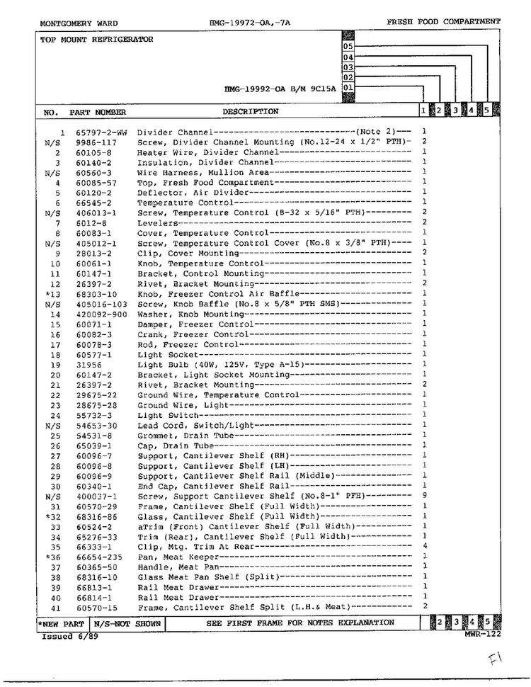 Fresh Food Compartment Page 2 Diagram and Parts List for 19992A  Admiral Refrigerator