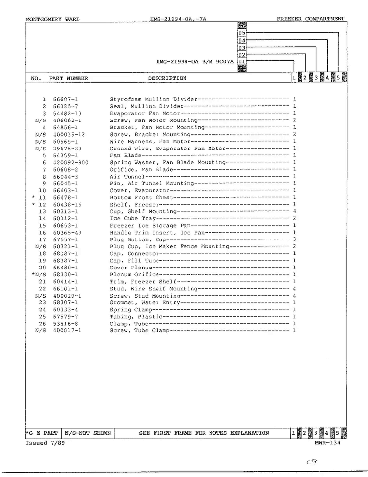 Freezer Compartment Page 2 Diagram and Parts List for 21994-OA  Admiral Refrigerator