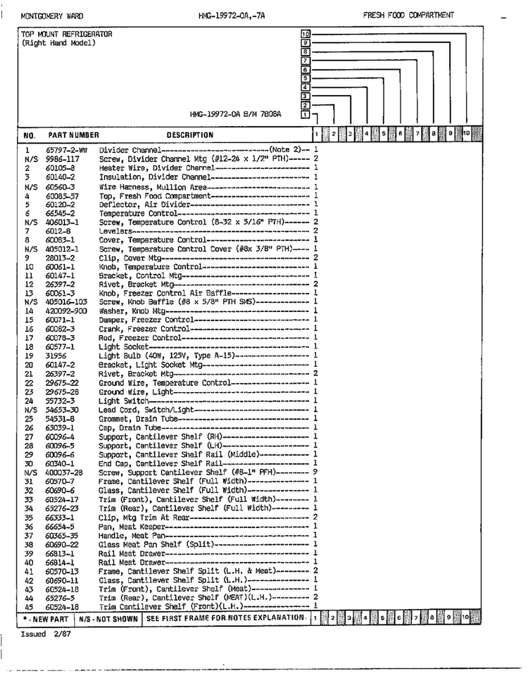 Fresh Food Compartment Page 2 Diagram and Parts List for 19972A  Admiral Refrigerator