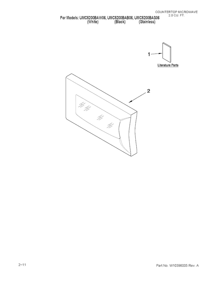 Microwave Door Parts Diagram and Parts List for UMC5200BAS06  Maytag Microwave