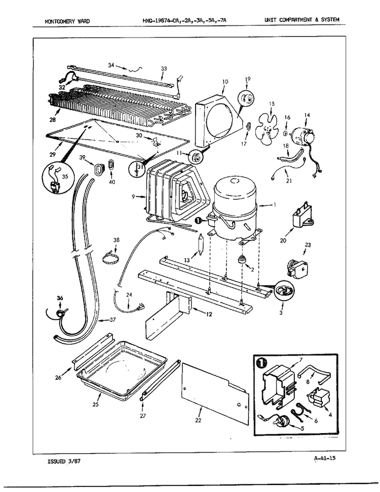 Unit Compartment And System Diagram and Parts List for 19874A  Admiral Refrigerator