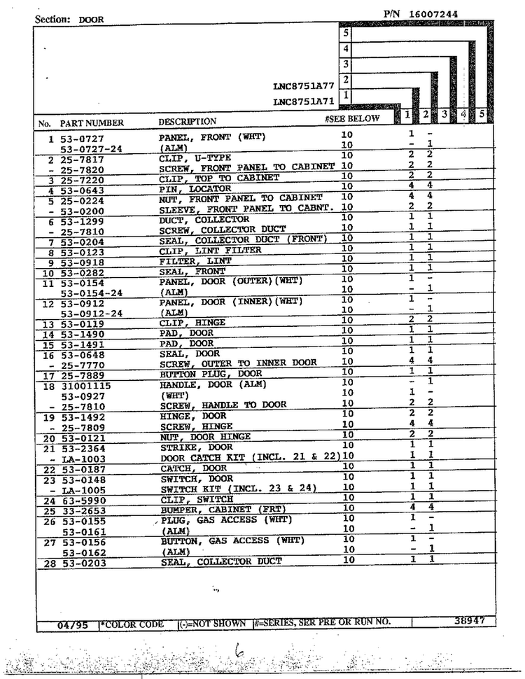 Door Page 2 Diagram and Parts List for LNC8751A71  Maytag Dryer