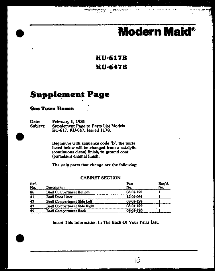 Page 1 Diagram and Parts List for KU-647B  Amana Wall Oven