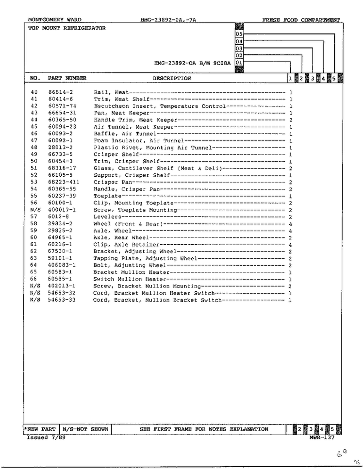 Fresh Food Compartment Page 3 Diagram and Parts List for 23892-OA  Admiral Refrigerator