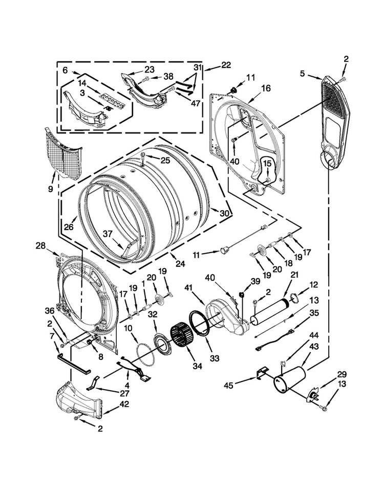 Bulkhead Parts Diagram and Parts List for MGD3000BW0  Maytag Dryer
