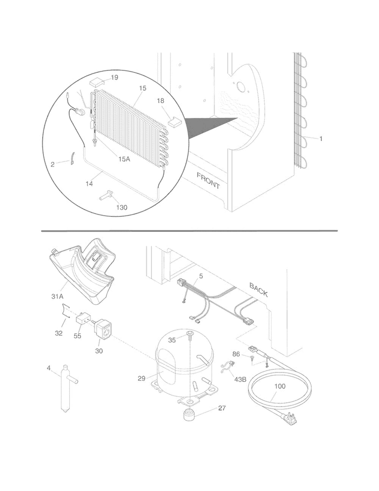 System Diagram and Parts List for CFUFHC21PW1  Crosley Freezer