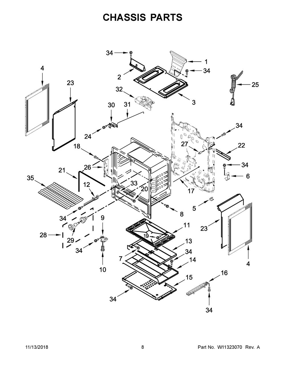 Chassis Parts Diagram and Parts List for MGR6600FZ1  Maytag Range