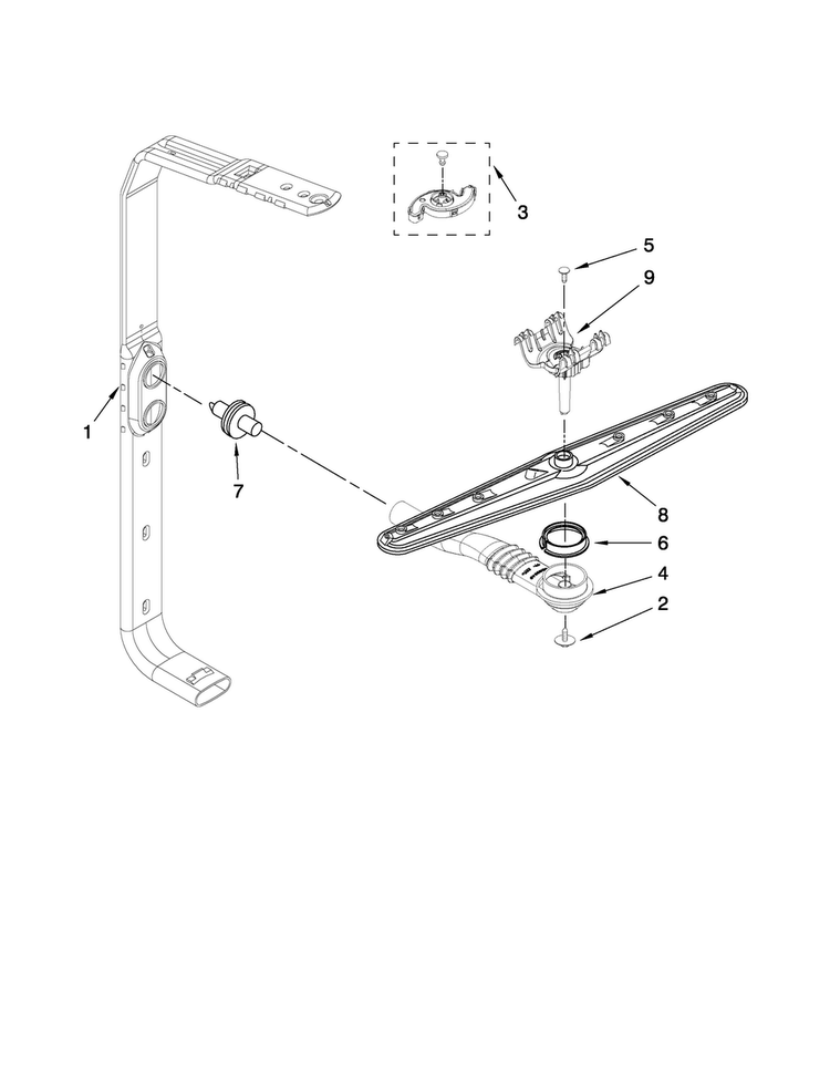 Upper Wash And Rinse Parts Diagram and Parts List for MDBH989AWQ3  Maytag Dishwasher