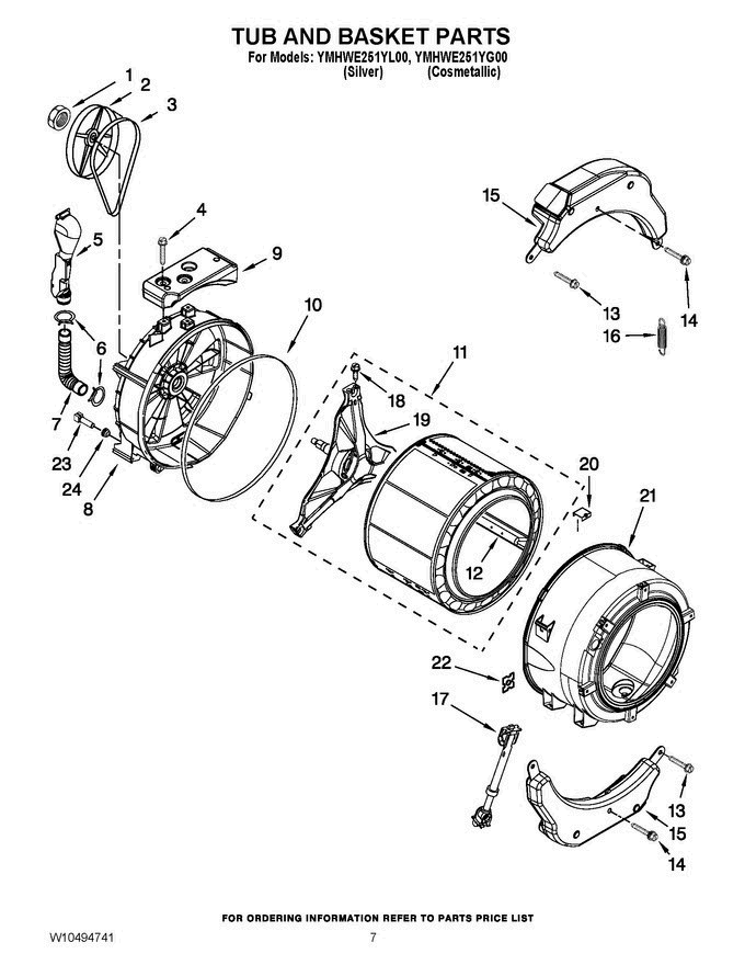 06 - Tub And Basket Parts Diagram and Parts List for YMHWE251YL00  Maytag Washer