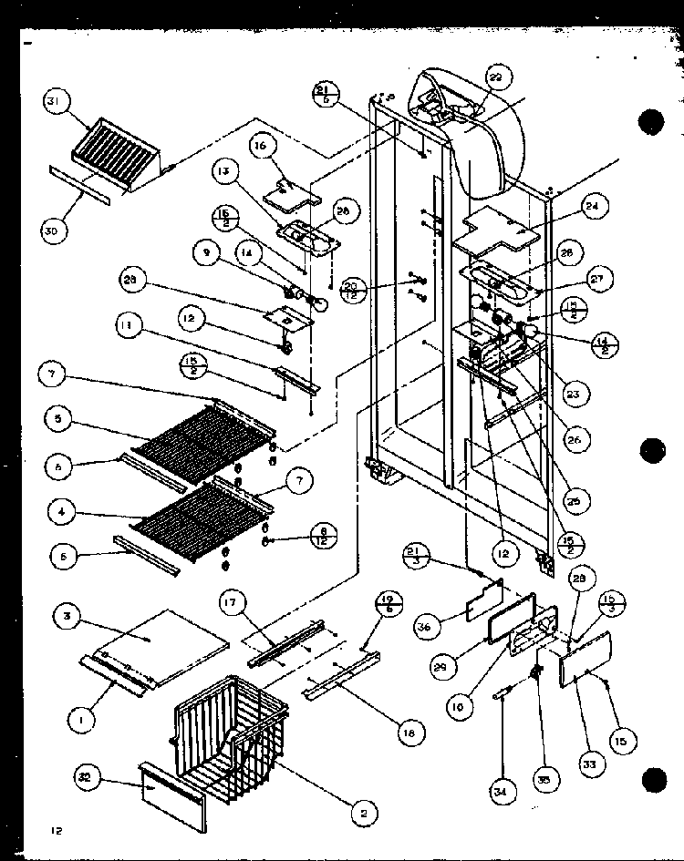 Freezer Shelving And Refrigerator Light Diagram and Parts List for 36041W-P1122101WW  Amana Refrigerator