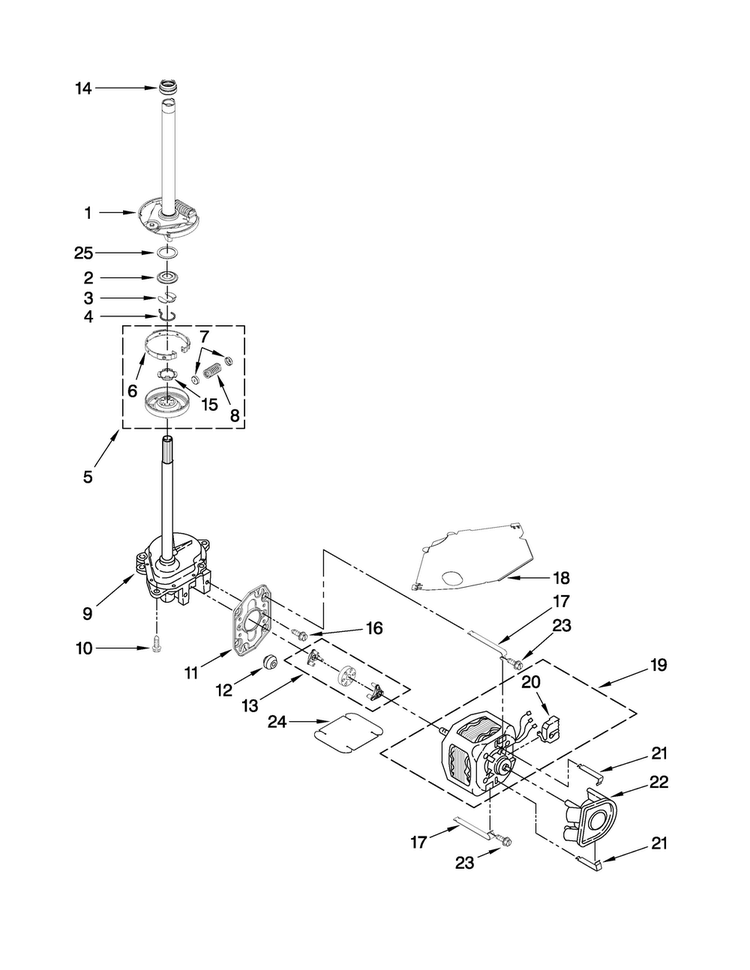 Brake, Clutch, Gearcase, Motor And Pump Parts Diagram and Parts List for 7MMTS0500WW0  Maytag Washer