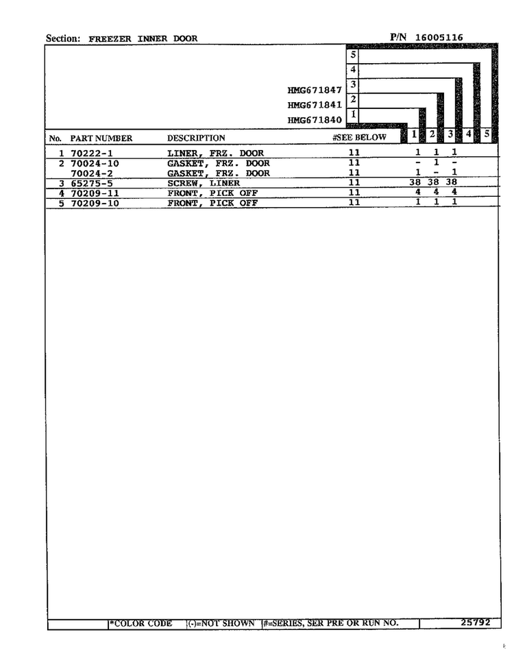 Freezer Inner Door Page 2 Diagram and Parts List for 671840  Admiral Refrigerator