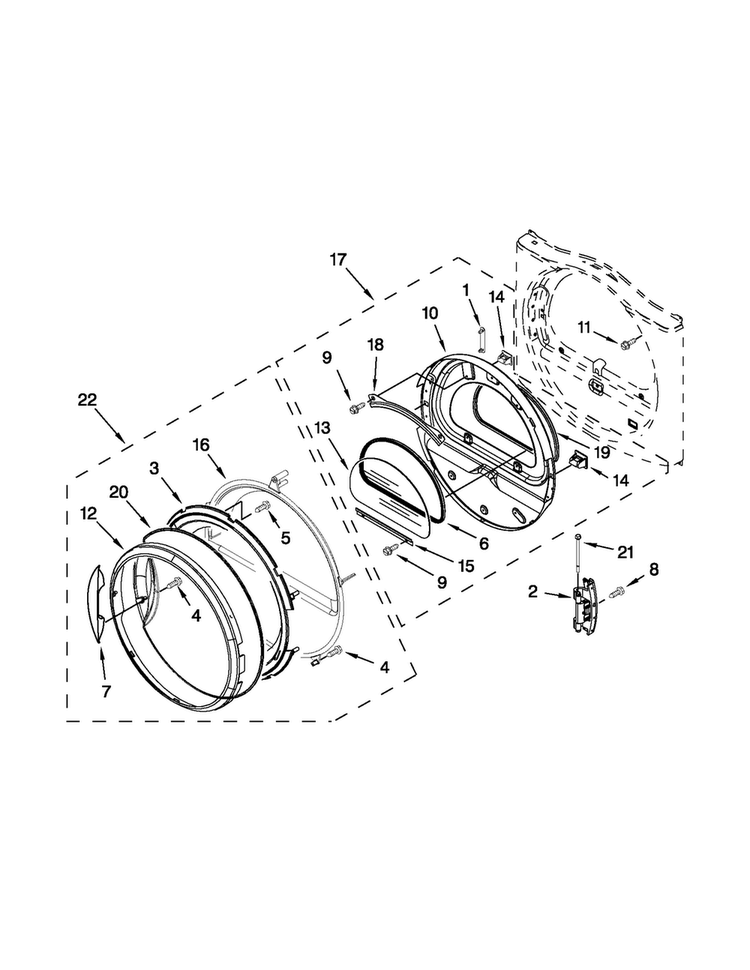 Door Parts Diagram and Parts List for MGDE201YW2  Maytag Dryer