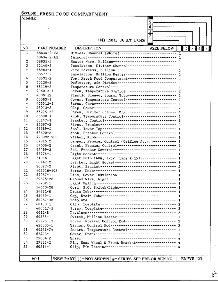 Fresh Food Compartment Page 2 Diagram and Parts List for 19812-0A  Admiral Refrigerator