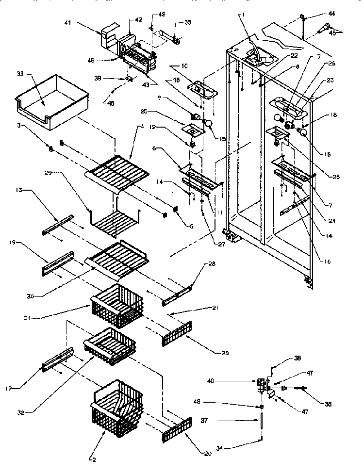 Freezer Shelving And Refrigerator Light Diagram and Parts List for SRI20S2E-P1190101WE  Amana Refrigerator
