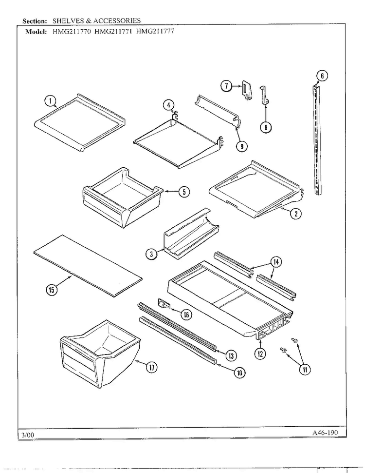 Shelves/accessories Diagram and Parts List for HMG211770  Admiral Refrigerator