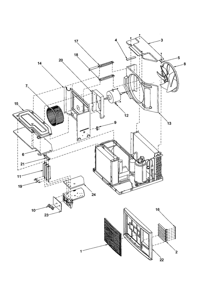 Chassis Assembly Diagram and Parts List for AAC081SRA-PAAC081SR  Amana Air Conditioner