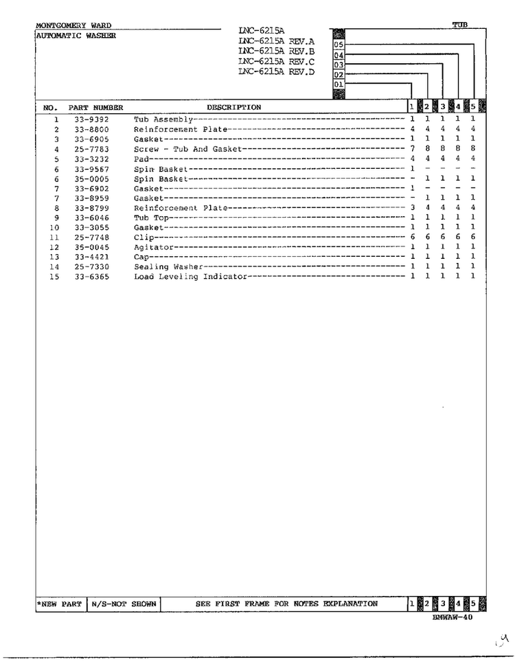 Tub Page 2 Diagram and Parts List for 6215A REV D Norge Washer