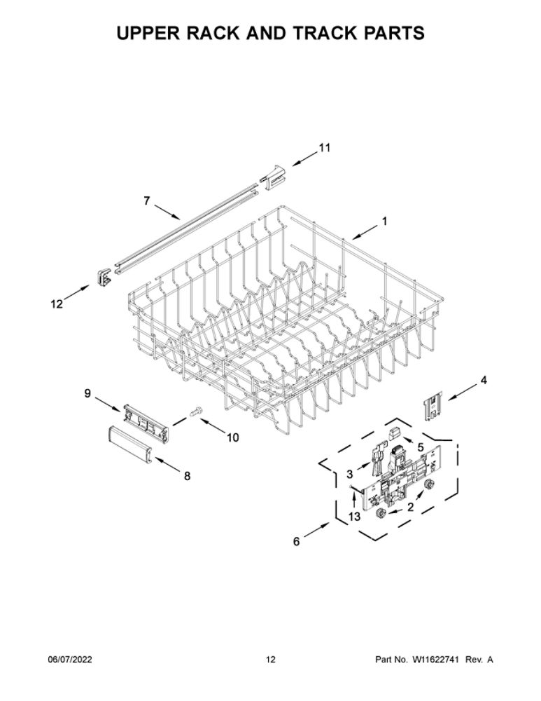 Upper Rack And Track Parts Diagram and Parts List for MDB8959SKB1  Maytag Dishwasher