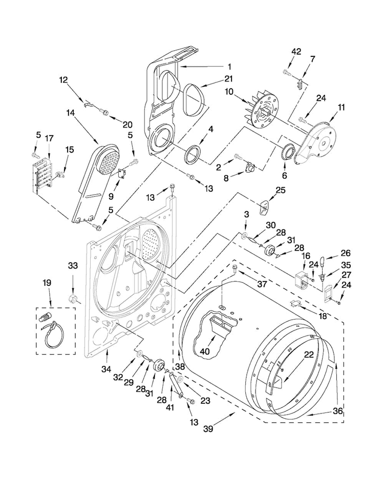 Bulkhead Parts Diagram and Parts List for CED147HXW0  Crosley Dryer