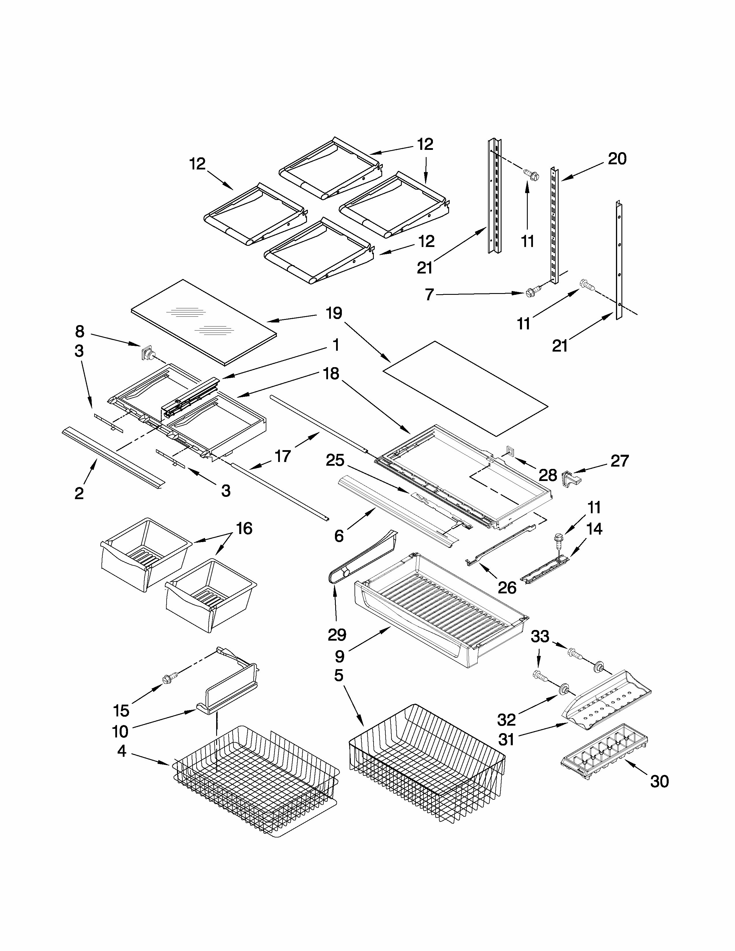 Shelf Parts Diagram and Parts List for GB2526LEKS3  Amana Refrigerator