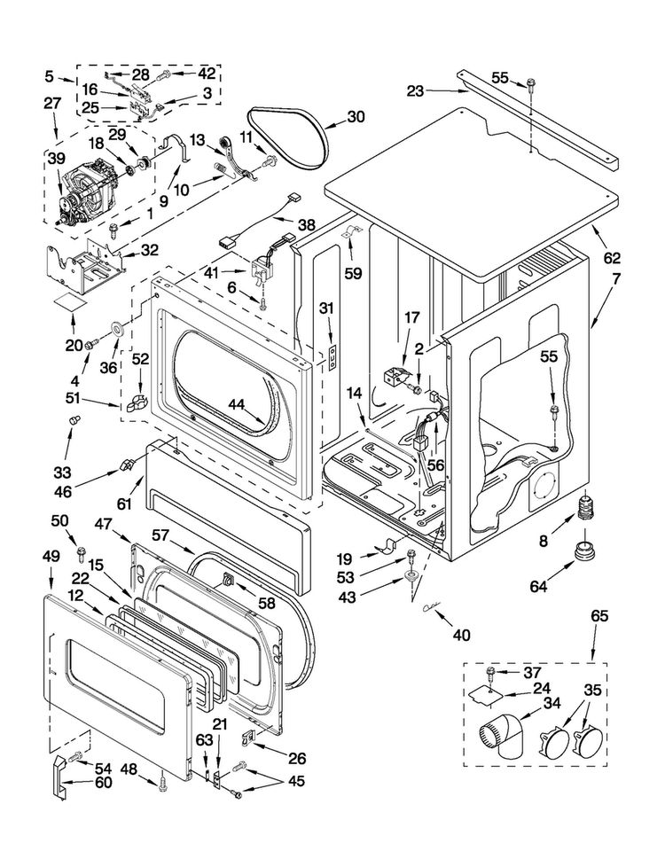 Upper Cabinet And Front Panel Parts Diagram and Parts List for MLE24PRAZW1  Maytag Dryer