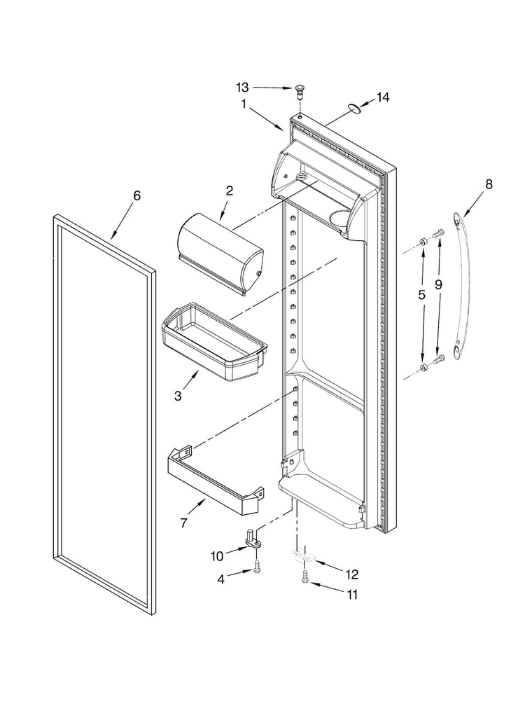 Refrigerator Door Parts Diagram and Parts List for MSB2554AEW00  Maytag Refrigerator