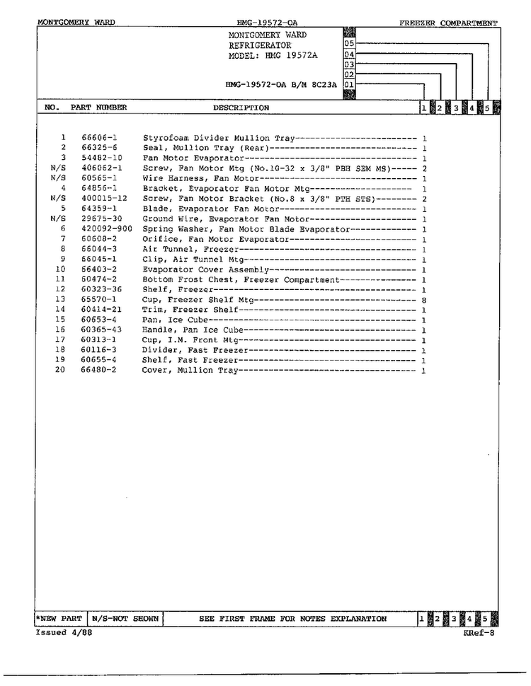 Freezer Compartment Page 2 Diagram and Parts List for 19572A  Admiral Refrigerator