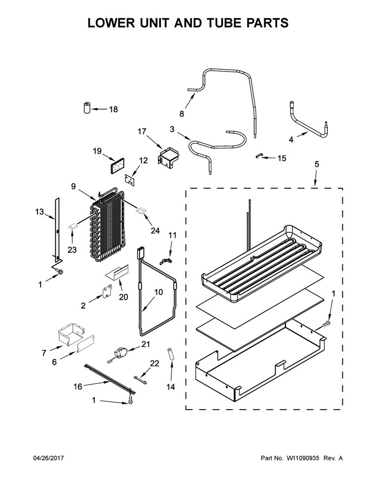 Lower Unit And Tube Parts Diagram and Parts List for JS42NXFXDE01  Jenn-Air Refrigerator