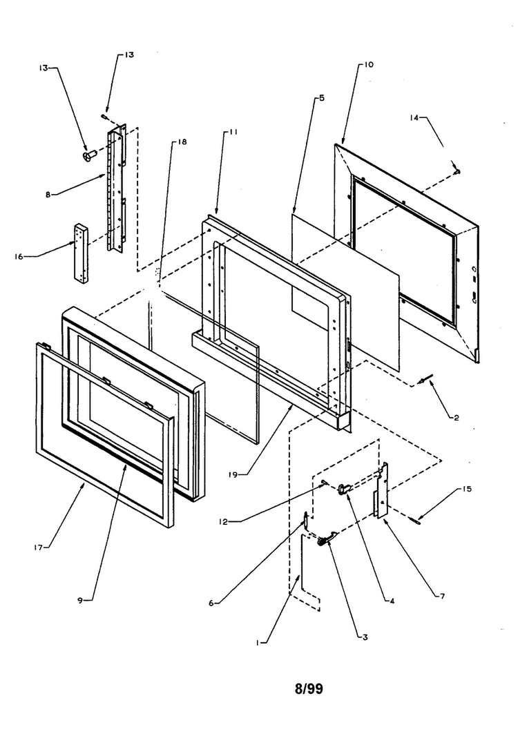 Door Assembly Diagram and Parts List for RSBG659P P1170306M Amana Microwave
