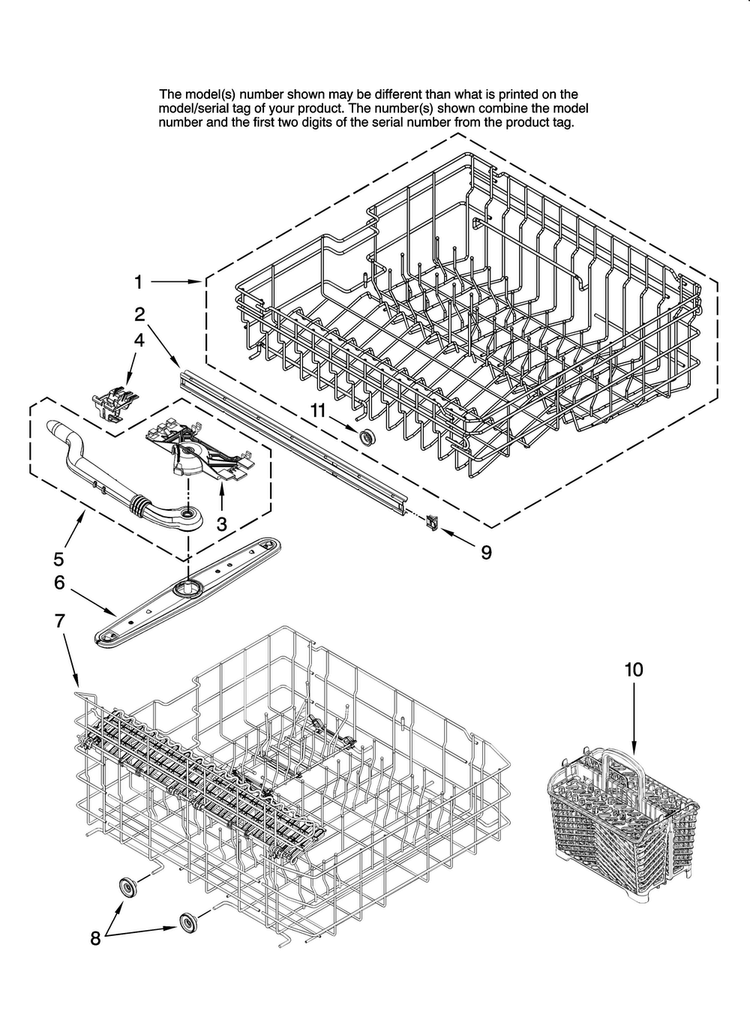 Upper And Lower Rack Parts Diagram and Parts List for MDBH985AWB0  Maytag Dishwasher