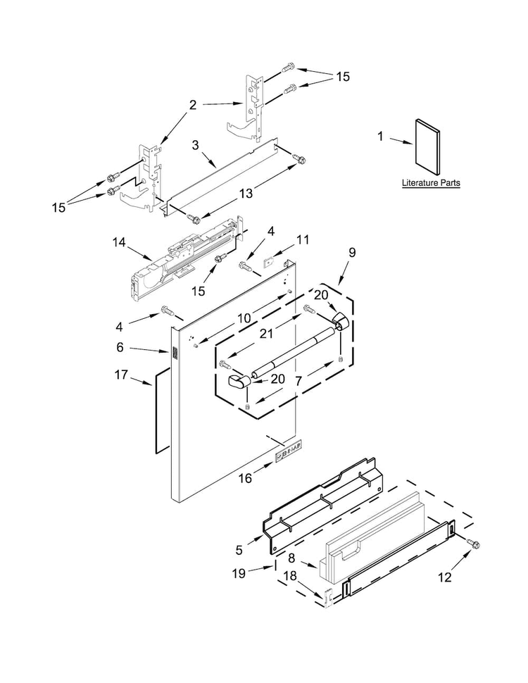 Door And Panel Parts Diagram and Parts List for JDB9800CWP2  Jenn-Air Dishwasher
