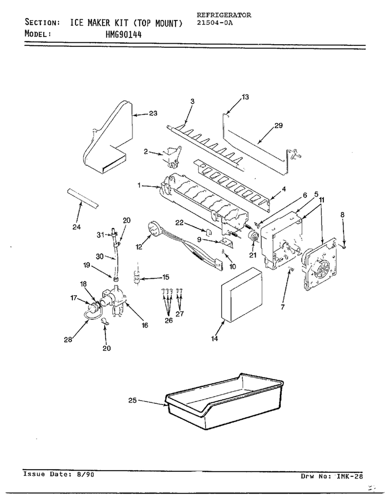 Ice Maker Kit Diagram and Parts List for 21504-0A  Admiral Refrigerator
