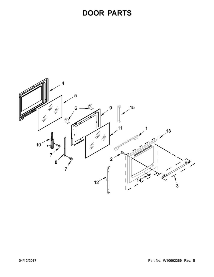 Door Parts Diagram and Parts List for MGR8600DE0  Maytag Range