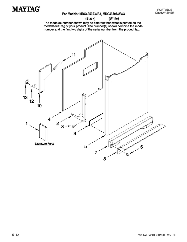 Door And Panel Parts Diagram and Parts List for MDC4650AWB3  Maytag Dishwasher