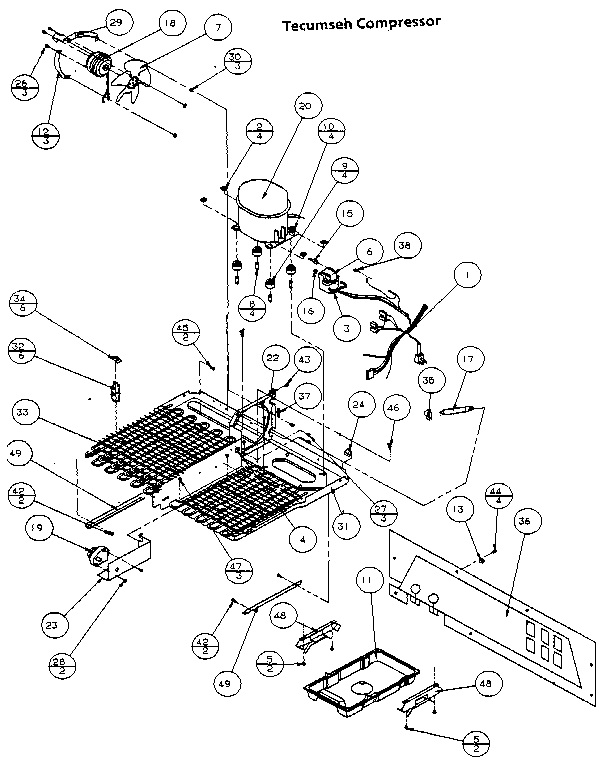 Tecumseh Compressor Diagram and Parts List for 85978-P1117004W  Amana Refrigerator