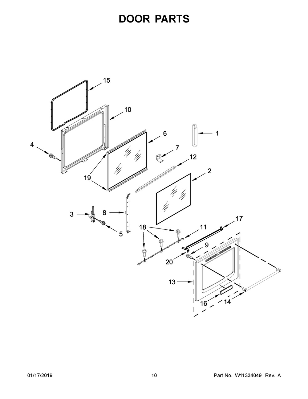 Door Parts Diagram and Parts List for MGR8800HK0  Maytag Range