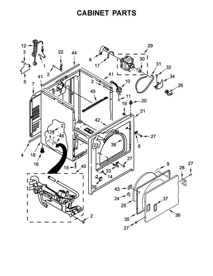 Cabinet Parts Diagram and Parts List for MGDB766FW0  Maytag Dryer