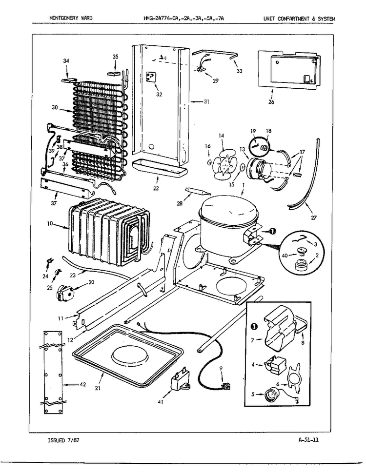Unit Compartment And System Diagram and Parts List for 24774A  Admiral Refrigerator