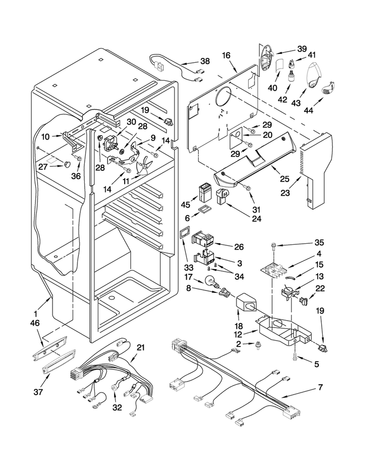 Liner Parts Diagram and Parts List for MTN1854VRB01  Maytag Refrigerator