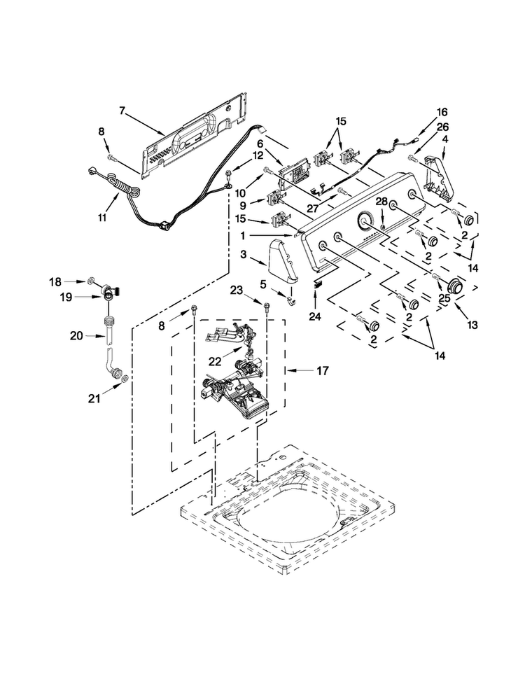 Console And Water Inlet Parts Diagram and Parts List for 4GMVWC400YW2  Maytag Washer
