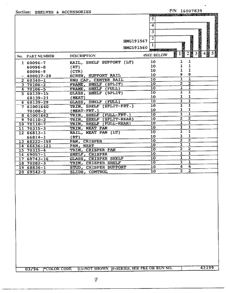 Shelves/accessories Page 2 Diagram and Parts List for HMG191560  Admiral Refrigerator