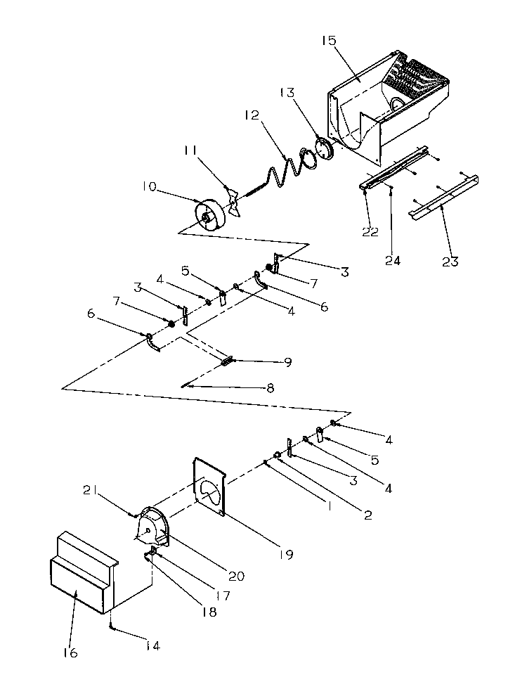 Crushed Ice Bucket Diagram and Parts List for SSD21SL-P1193901WL  Amana Refrigerator